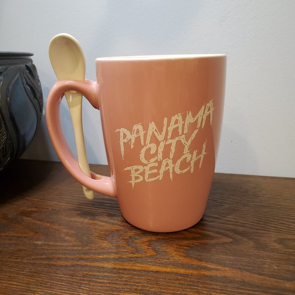 Pink Panama City Souvenir Coffee Mug Tea Cup Ceramic Spoon in Handle M Ware